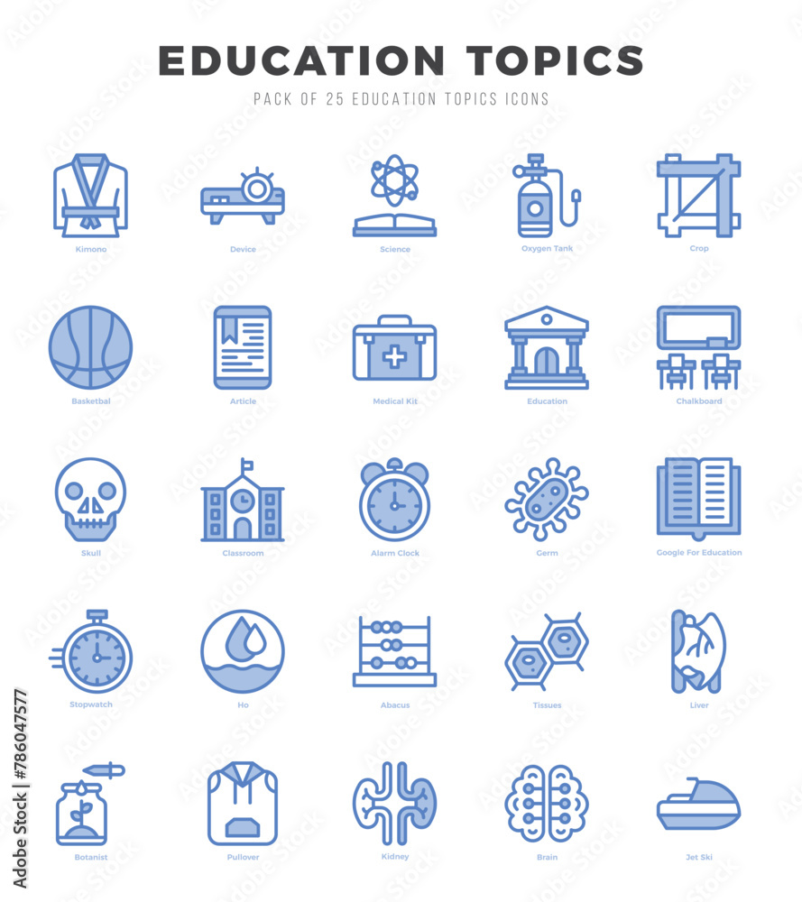 Education Topics elements. Two Color web icon set. Simple vector illustration. Education Topics elements. Two Color web icon set. Simple vector illustration.