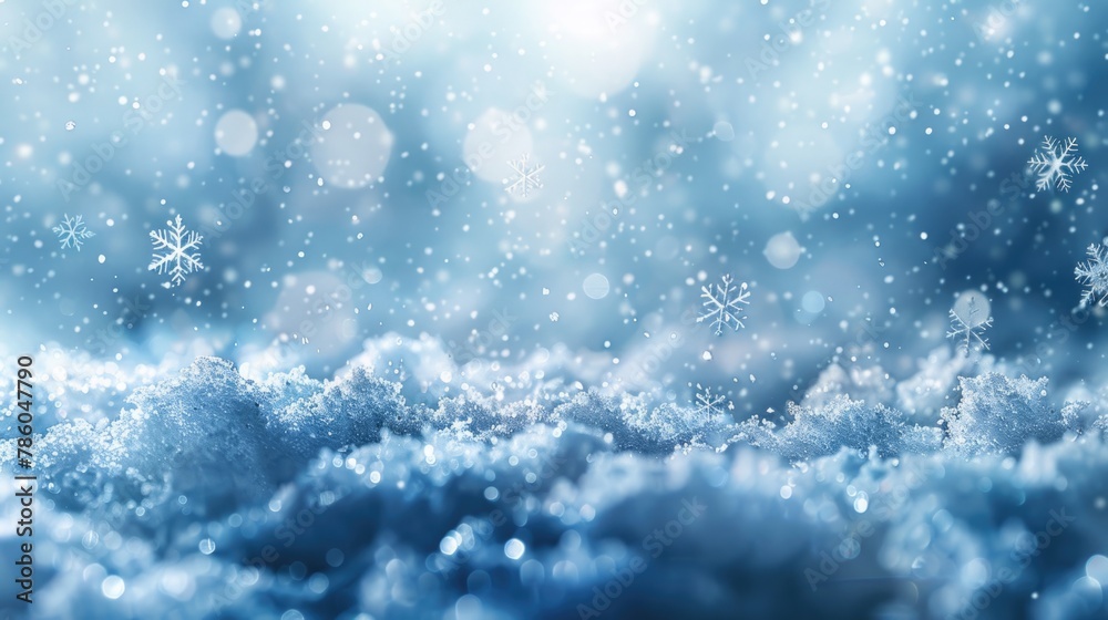 Festive winter scene with falling snowflakes against a soft blue gradient, ideal for a peaceful holiday greeting Festive winter scene with falling snowflakes against a soft blue gradient, ideal for a peaceful holiday greeting