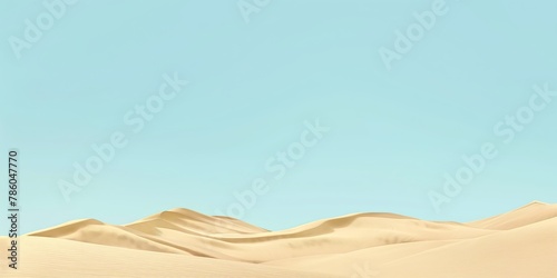 Gentle golden sand dunes ripple under the vast clear blue sky  creating a calming and minimalist desert landscape