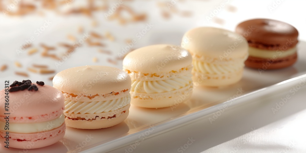 Elegantly plated assorted French macarons with a variety of flavors, capturing the delicate art of patisserie
