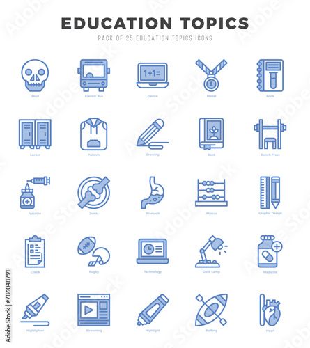 Set of Education Topics Icons. Simple line art style icons pack.