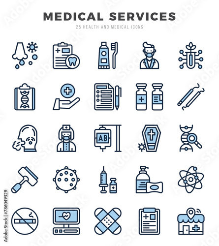 Simple Set of MEDICAL SERVICES Related Vector Two Color Icons.