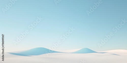 Peaceful desert landscape with soft white sand dunes under a clear blue sky, evoking tranquility
