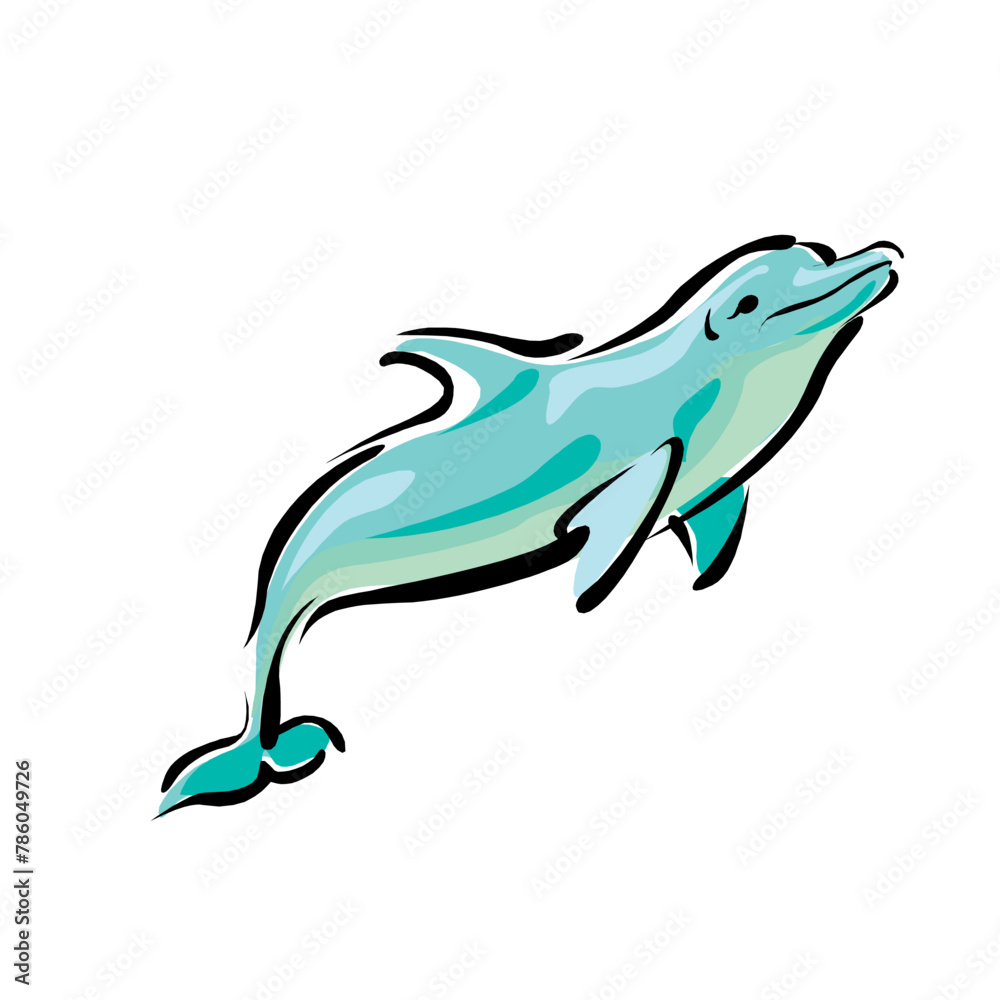 Electric blue dolphin fin jumping in white background Electric blue dolphin fin jumping in white background