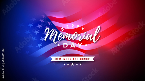 Memorial Day of the USA Vector Design Template with Typography Lettering on American Flag Background. National Patriotic Celebration Illustration for Banner, Greeting Card or Holiday Poster.