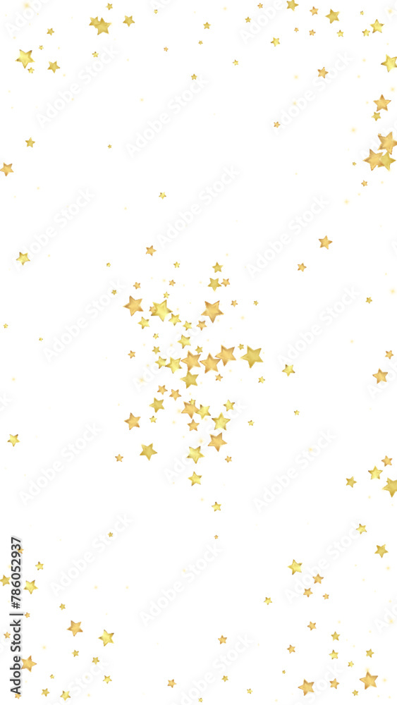 Magic stars vector overlay. Gold stars scattered around randomly, falling down, floating. Chaotic dreamy childish overlay template. Vector magic overlay on white background.