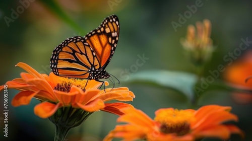 A butterfly is perched on an orange flower © 2rogan