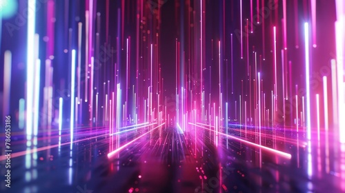 Light Technology Background. Abstract 3D Render with Glowing Neon Lines for Fantastic Wallpaper