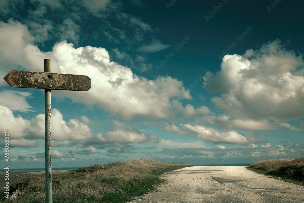 On The Way. Directional Signpost Showing the Way in a Concept of Guidance On The Way. Directional Signpost Showing the Way in a Concept of Guidance