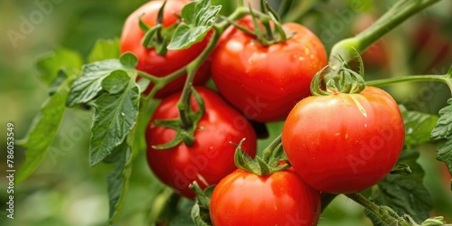 Garden Tomatoes. Ripe Red Tomatoes Growing on Vine in Vegetable Garden