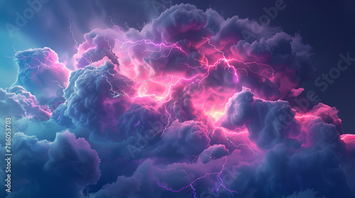 Fluffy Cloud Poster Illuminated with Beautiful Electric Activity in Retro Colors