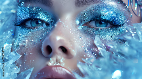 Close up of a drag queen eye make up look  as a dazzling ice queen inspired photo