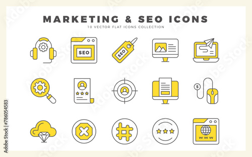 15 Marketing and Seo Two Color icon pack. vector illustration.