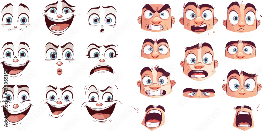 Caricature comic emotions or emoticon doodle. Isolated vector illustration icons set