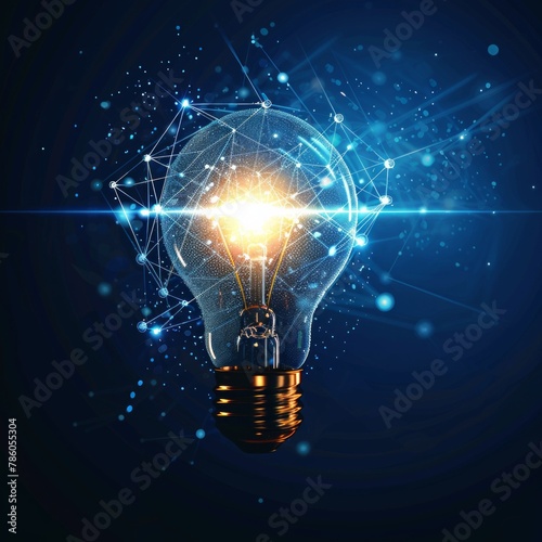 light bulb with glowing digital connections,dark blue background, innovation and technology business concept theme