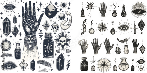 Tarot card concepts. Illustration esoteric astrology print, occult symbol