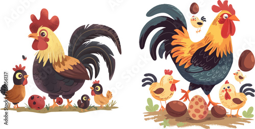  Flat domestic bird eat, run and sit on eggs. Nest with chick