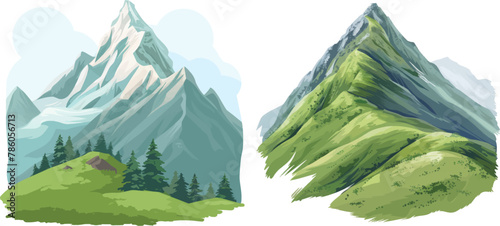 Hill landscape, mountain peak outdoor to hiking illustration