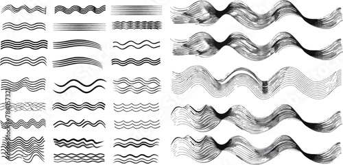 Wiggle jagged waves, parallel sinus line wave border and sine zigzags frame