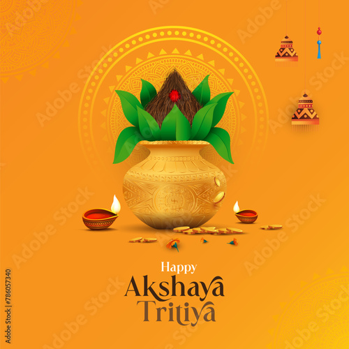 Happy Akshaya Tritiya Festival Vector Background Design Template, Indian Traditional Festival Akshaya Tritiya Background Template photo