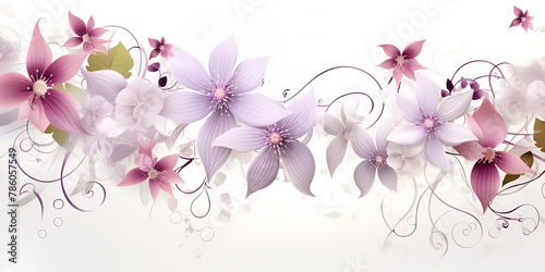 a floral background with pink flowers on a white background Abstract purple floral background