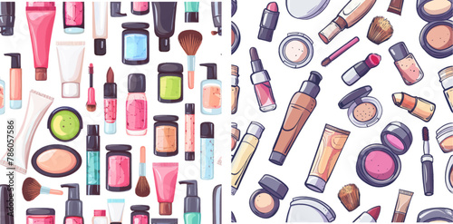  Beauty skin and hair care products. Eyelashes, lipstick, mascara and cream bottles