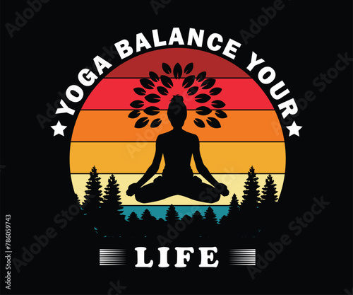 "YOGA BALANCE YOUR LIFE" Retro Yoga T-shirt Design