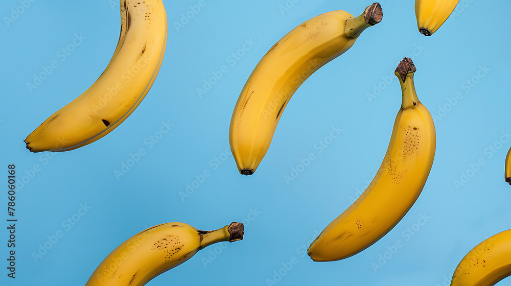 set of bananas on a blue background 