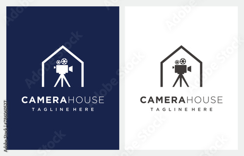 House Film Movie Production Vintage Camera logo design icon vector