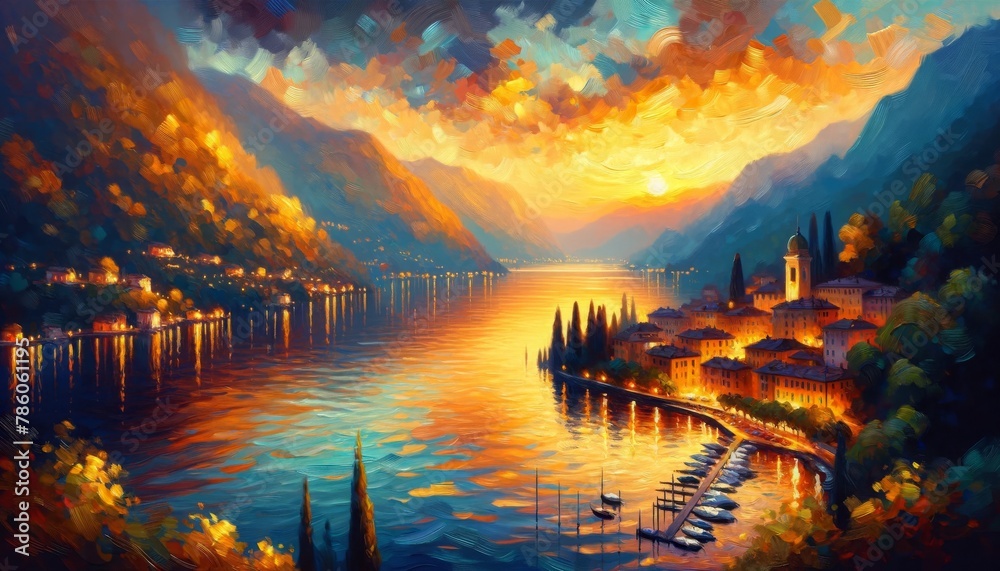 The tranquil beauty of Lake Como at sunset