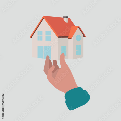 Adobe IVektor-Illustration einer Hand präsentiert stolz ein neu erworbenes Haus - Immobilien-Konzeptllustrator Artwork