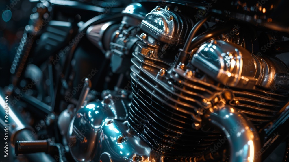 Motorcycle engine. Motor and mechanism closeup Motorcycle engine. Motor and mechanism closeup