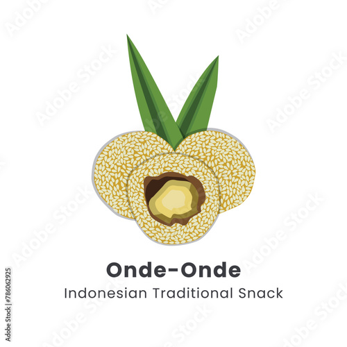 Vector illustration indonesian traditional cakes ondeonde or sesame seed ball photo