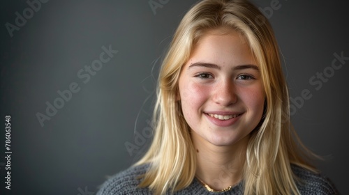 A young blonde female student with a smile in a portrait