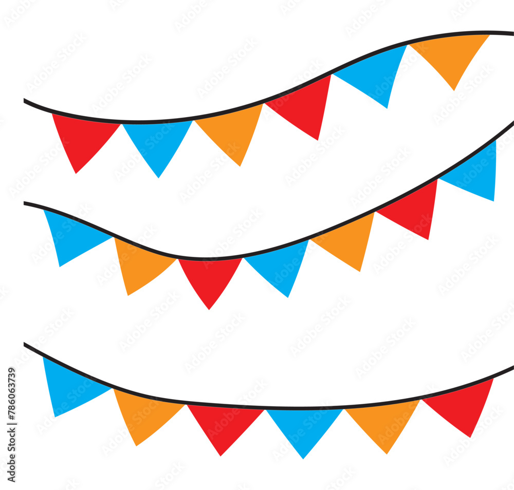 Fototapeta premium Carnival garland with flags. Festive multicolored buntings for holiday design. 