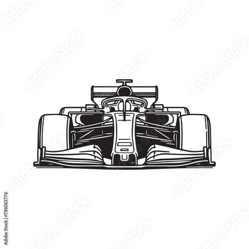 Formula 1 car line art icon monochrome illustration. An Illustrated Silhouette of racing car for sports design, coloring book
