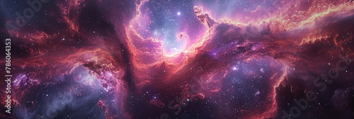 Nebula and galaxies in space. Abstract cosmos background. Shiny stars and heavy clouds.