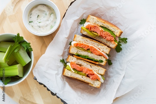 Tuna or salmon salad sandwiches with celery and yogurt dressing