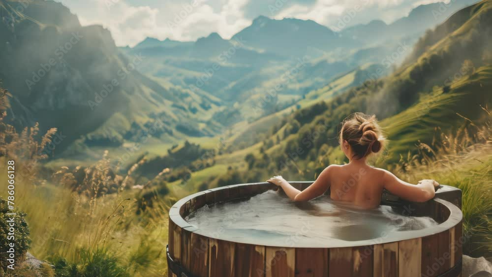 Young woman relaxing at hot tub in ocean background. Stock Video ...