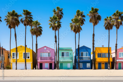 Colorful houses on the beach in San Diego, California, USA