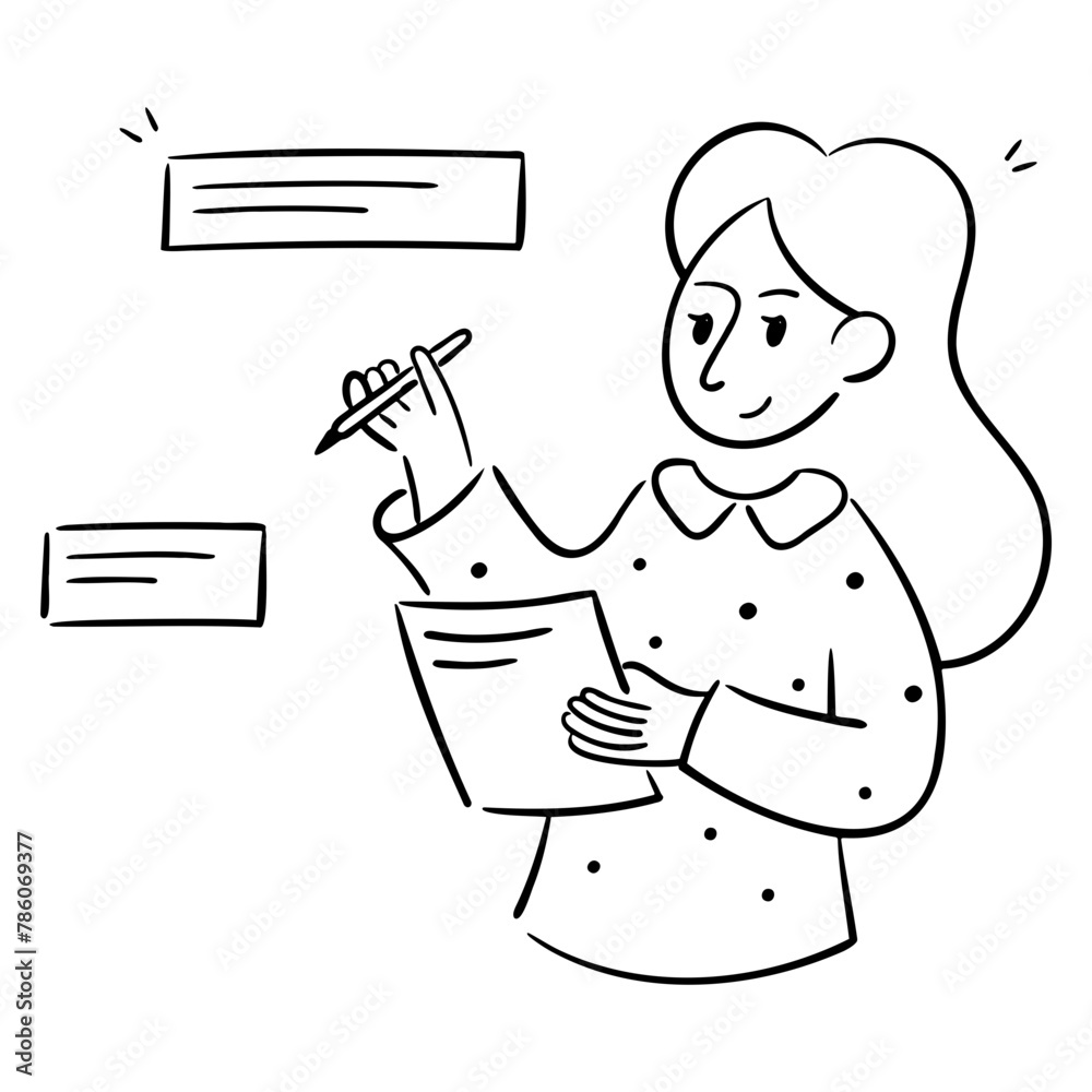 businesswoman making a list of plans illustration