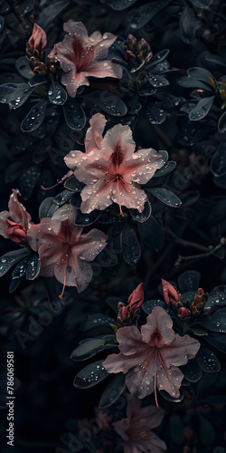 Título Flores de azaléia rosa com gotas de orvalho photo