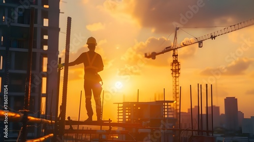 construction worker at sunset generative ai