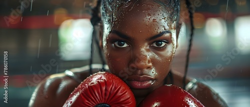 Determination in Sweat: Female Boxer's Grit. Concept Female Boxer, Determination, Grit, Strength, Sweat