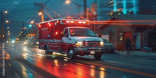 Hazy movement scene of a medical vehicle rushing to a crisis.