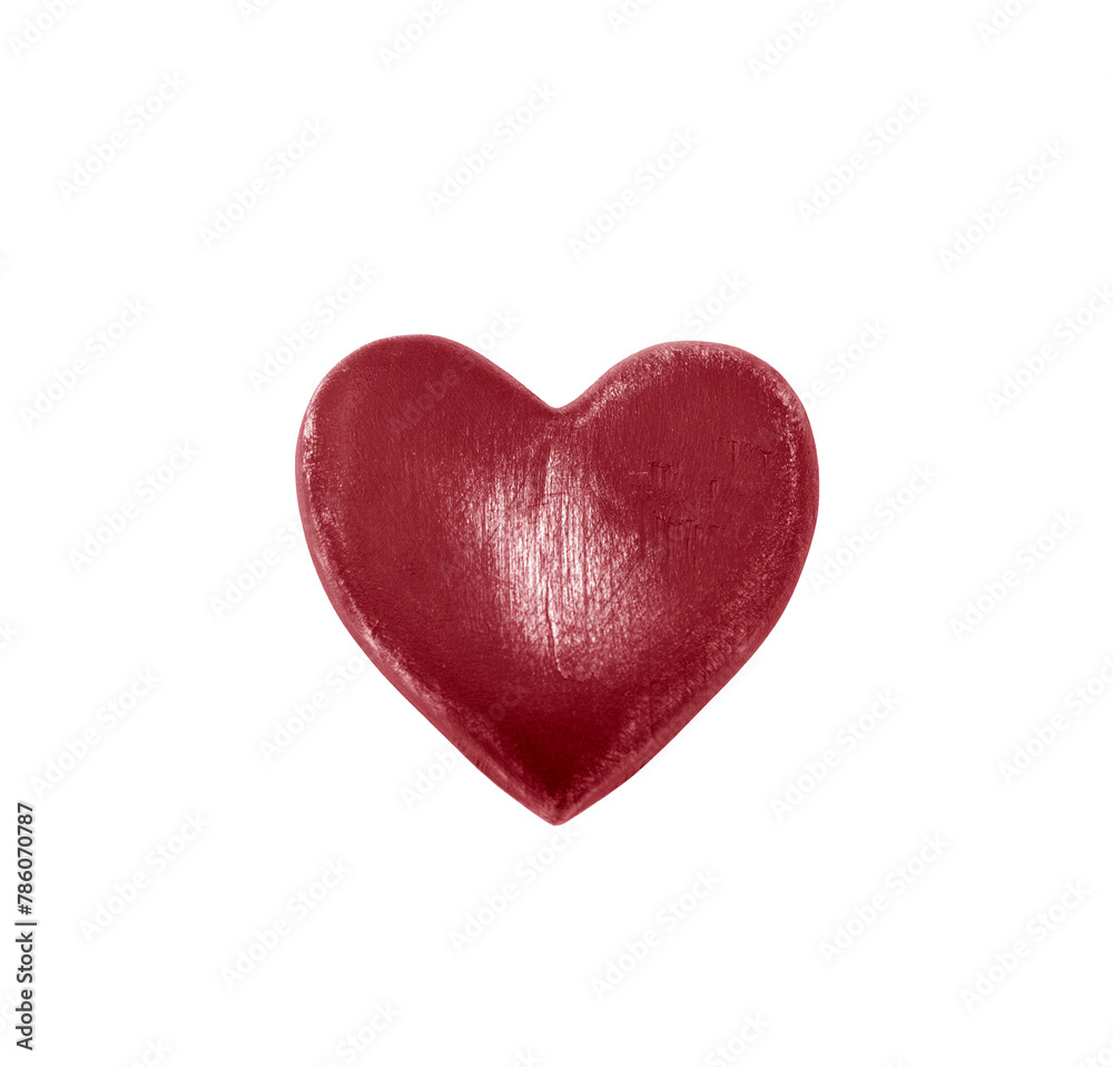 Red wooden heart isolated on white background. Valentine’s day.