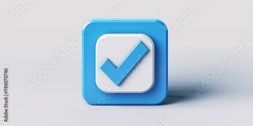 Blue checkmark symbol in square shape isolated on white background - 3D illustration.