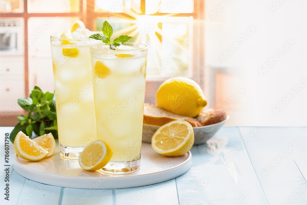 Fototapeta premium Freshly made homemade lemonade in tall glasses