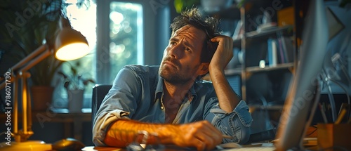 Overworked Professional in Sweltering Office. Concept Work-Life Balance, Stress Management, Office Environment, Occupational Health, Self-Care