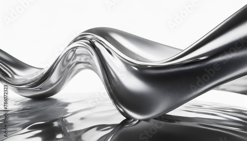 Abstract fluid metal bent form. Metallic shiny curved wave in motion. Design element steel texture effect. (ID: 786072323)